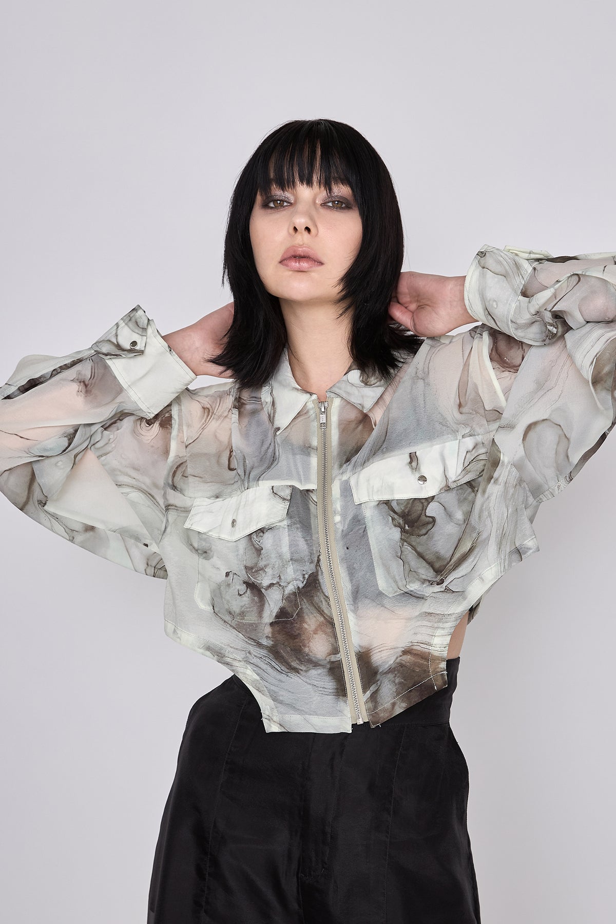 Marble paint zip shirt