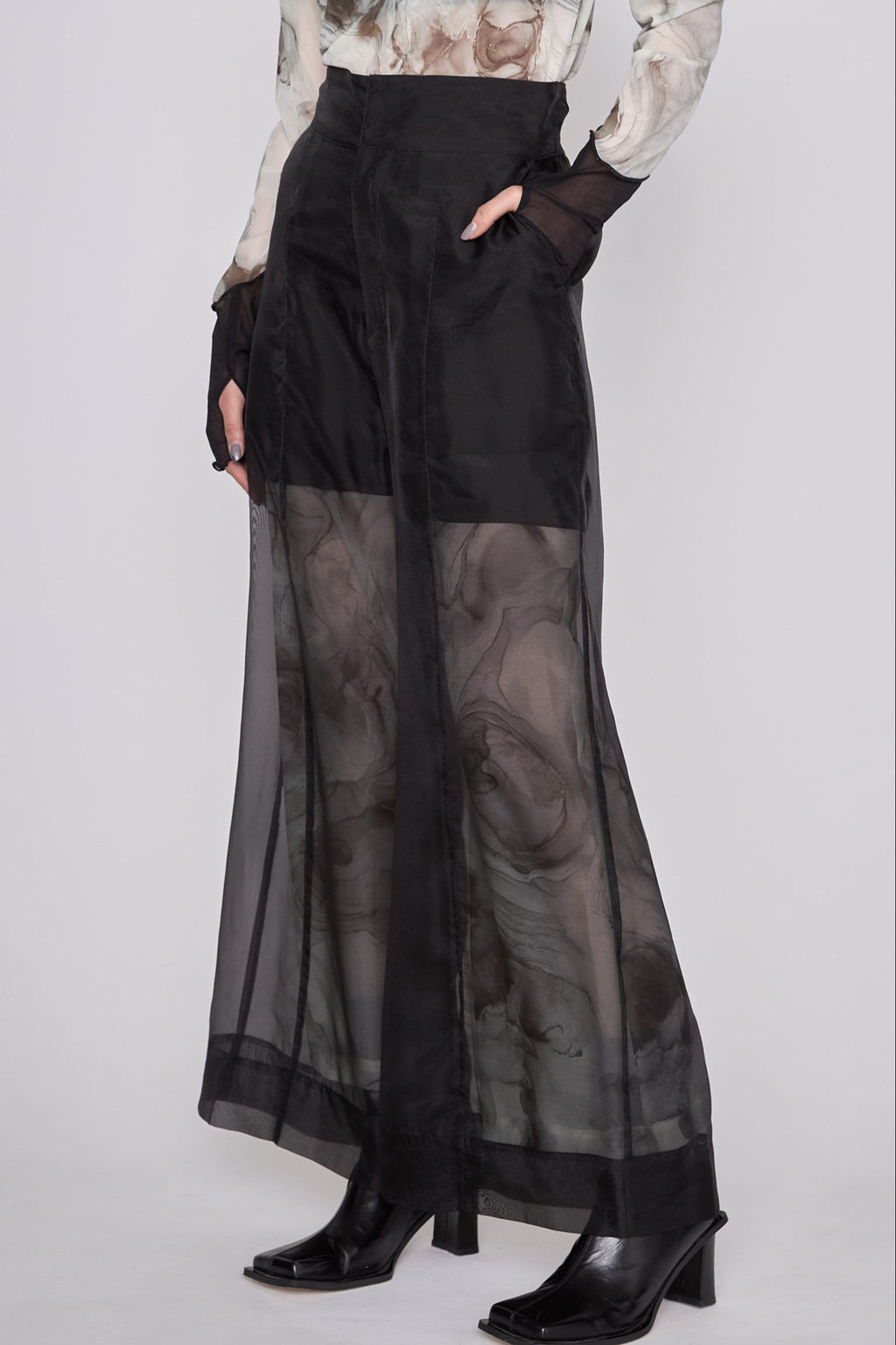 Marble paint sheer wide pants