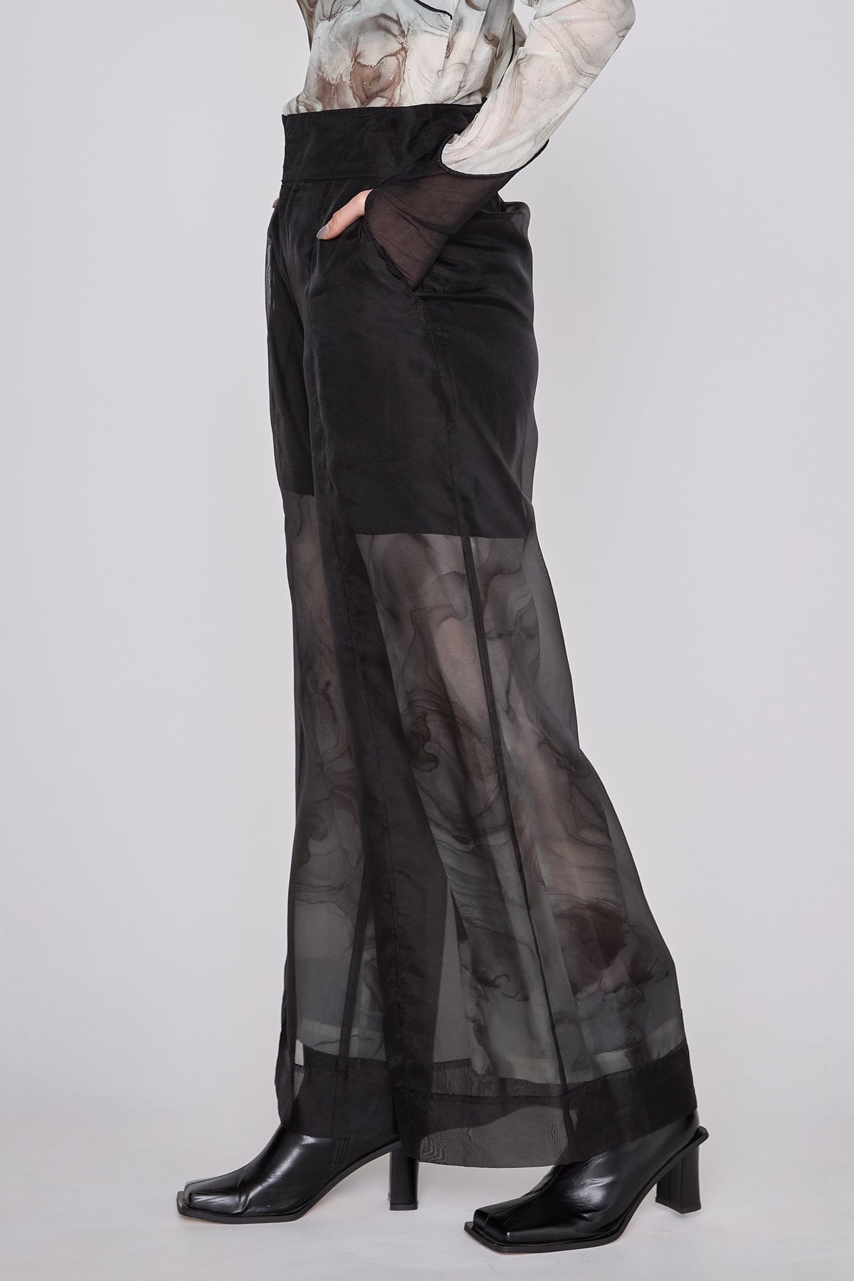 Marble paint sheer wide pants