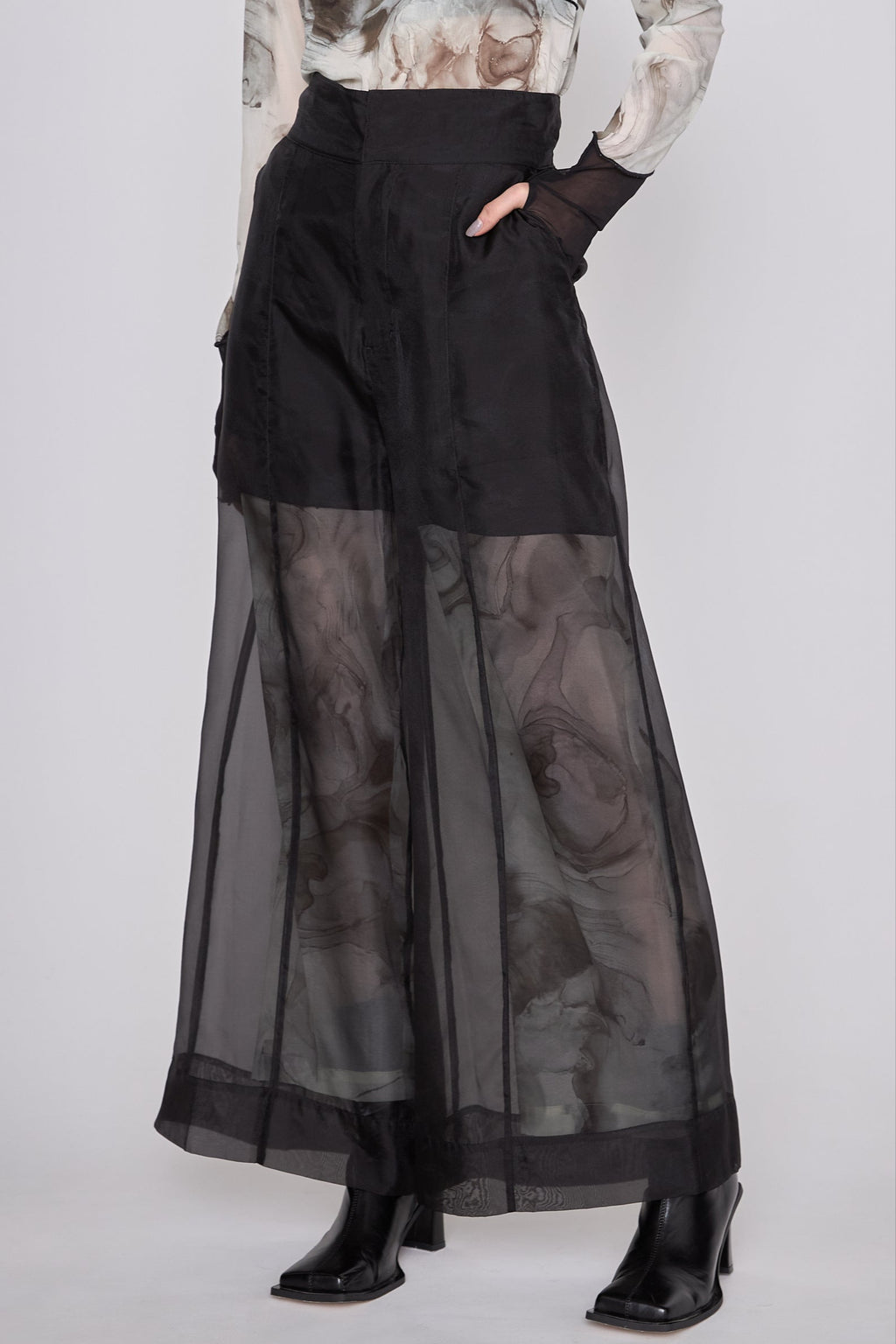 Marble paint sheer wide pants