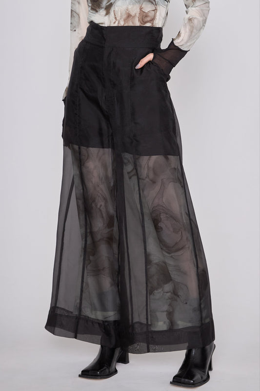 【在庫IN残4点】 Marble paint sheer wide pants