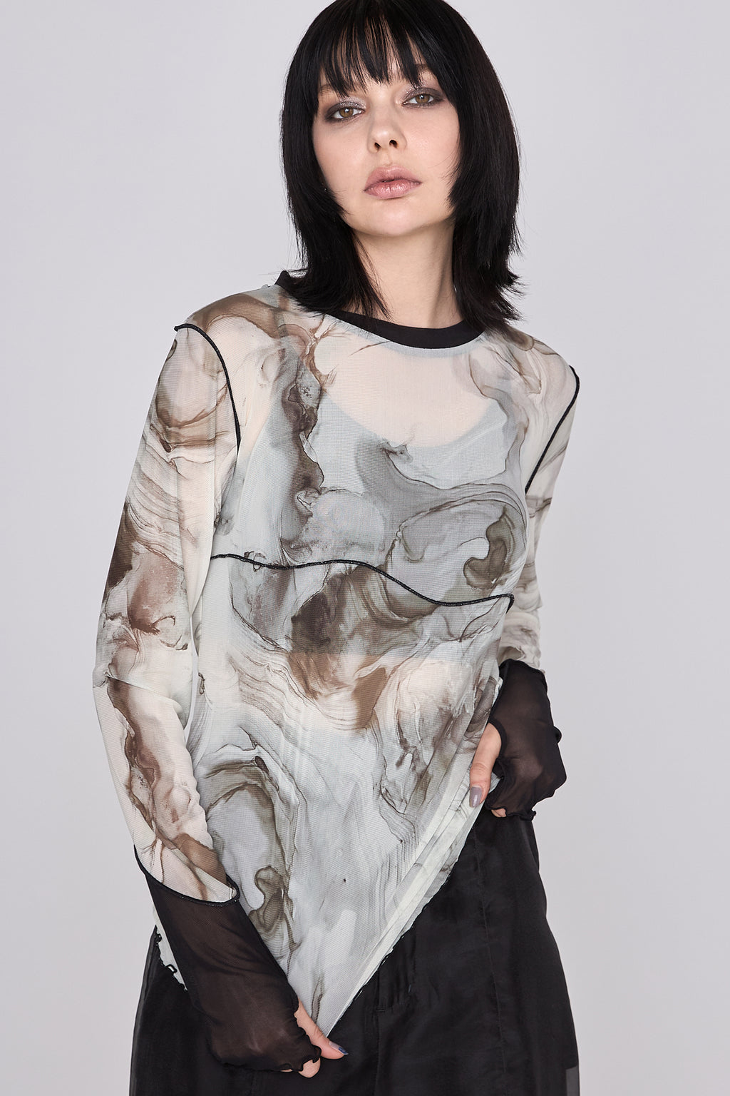 Marble paint mellow crew tops
