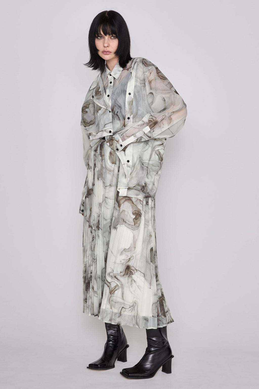 Marble paint pleated skirt