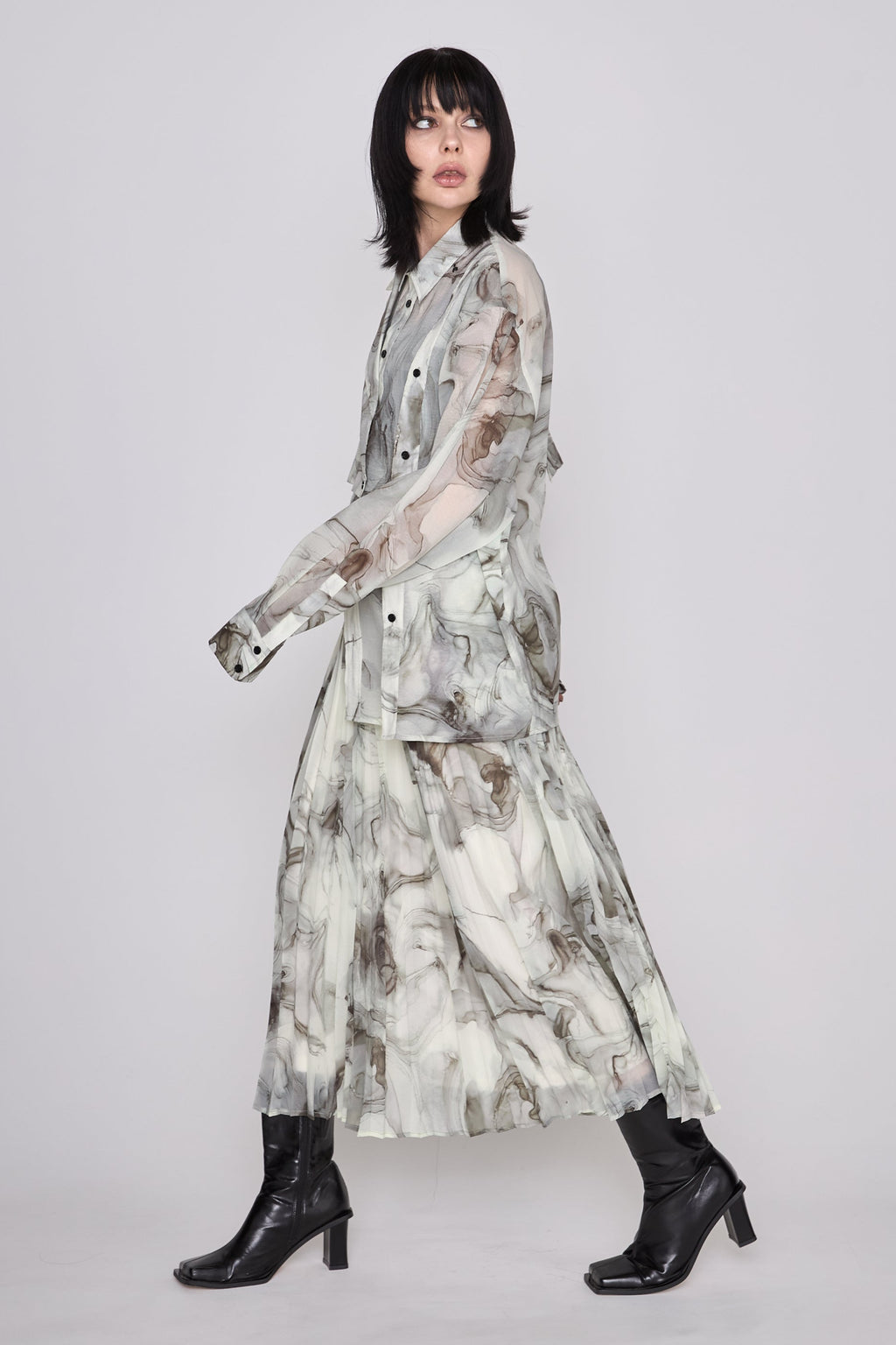 Marble paint pleated skirt