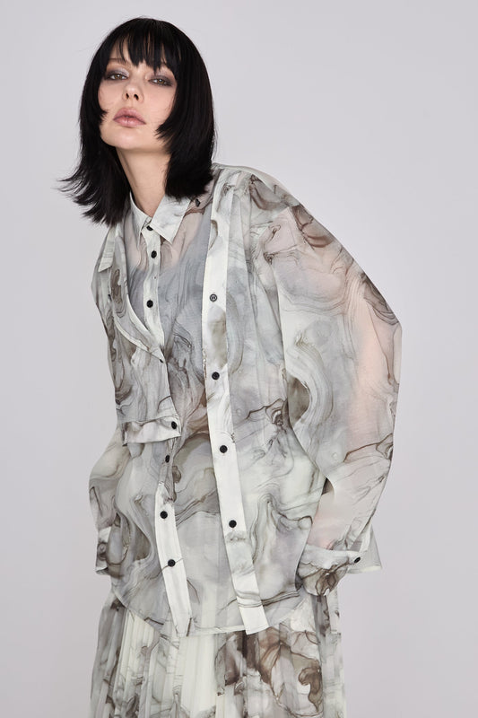 【在庫IN】 Marble paint big shirt