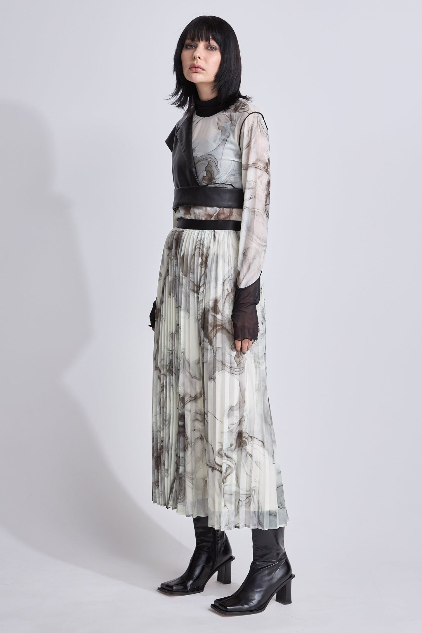 【予約商品】 Marble paint pleated skirt