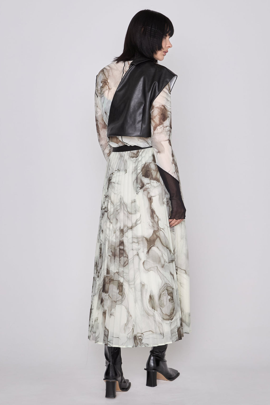 Marble paint pleated skirt