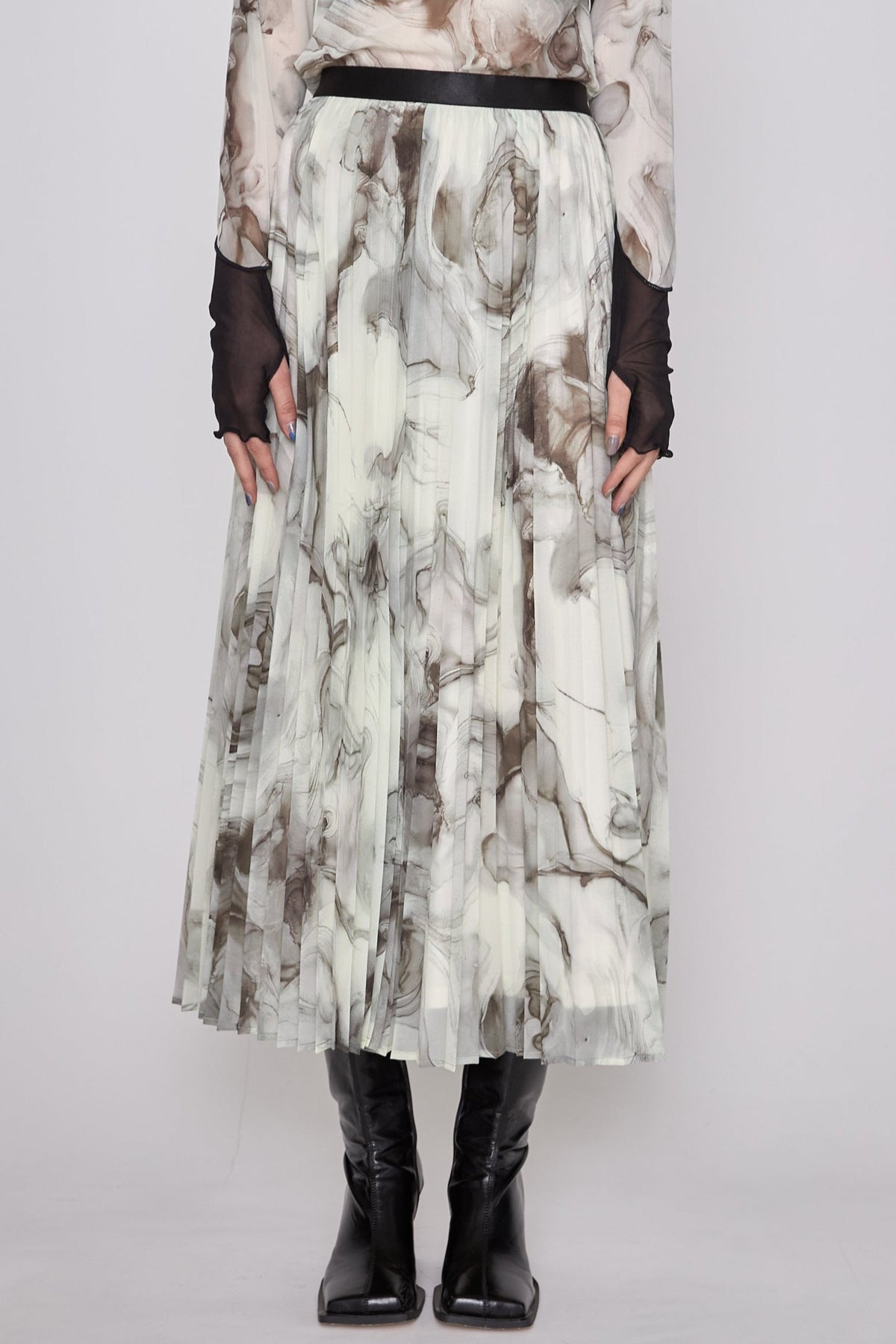 Marble paint pleated skirt