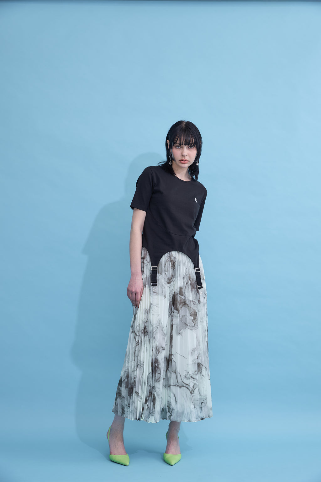 Marble paint pleated skirt