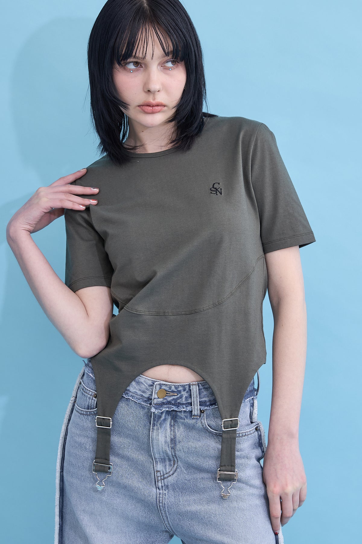 Irregular hem logo T-shirt