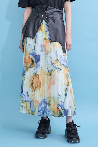 Marble paint pleated skirt