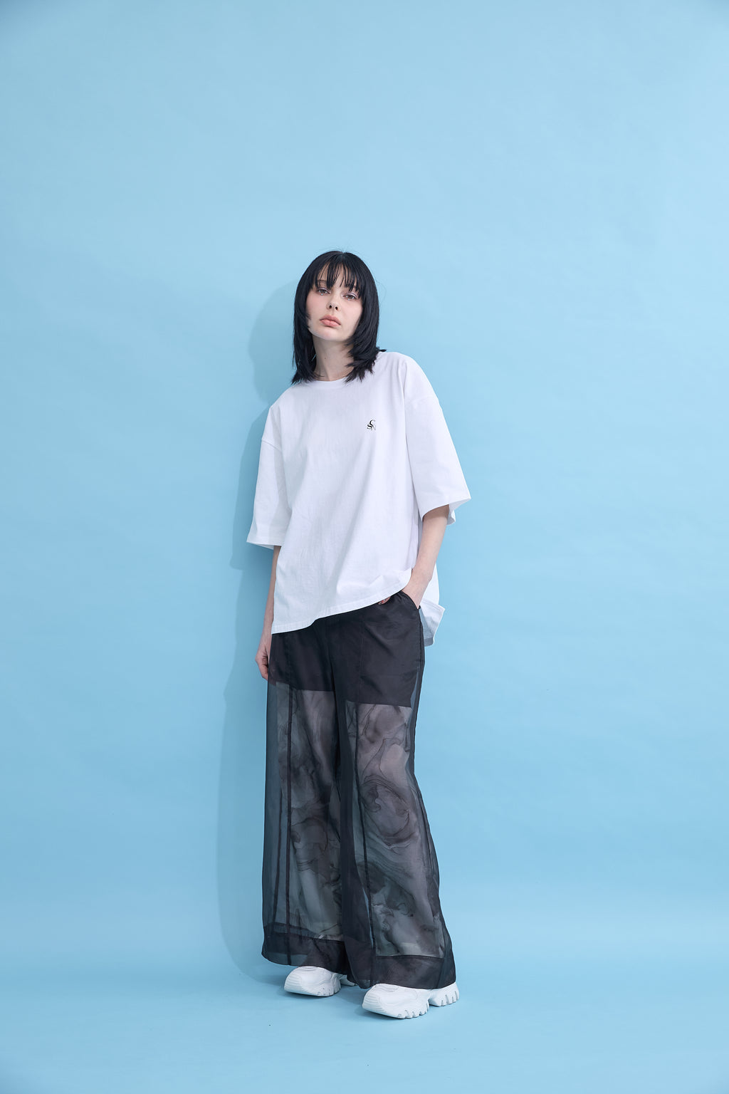 Marble paint sheer wide pants