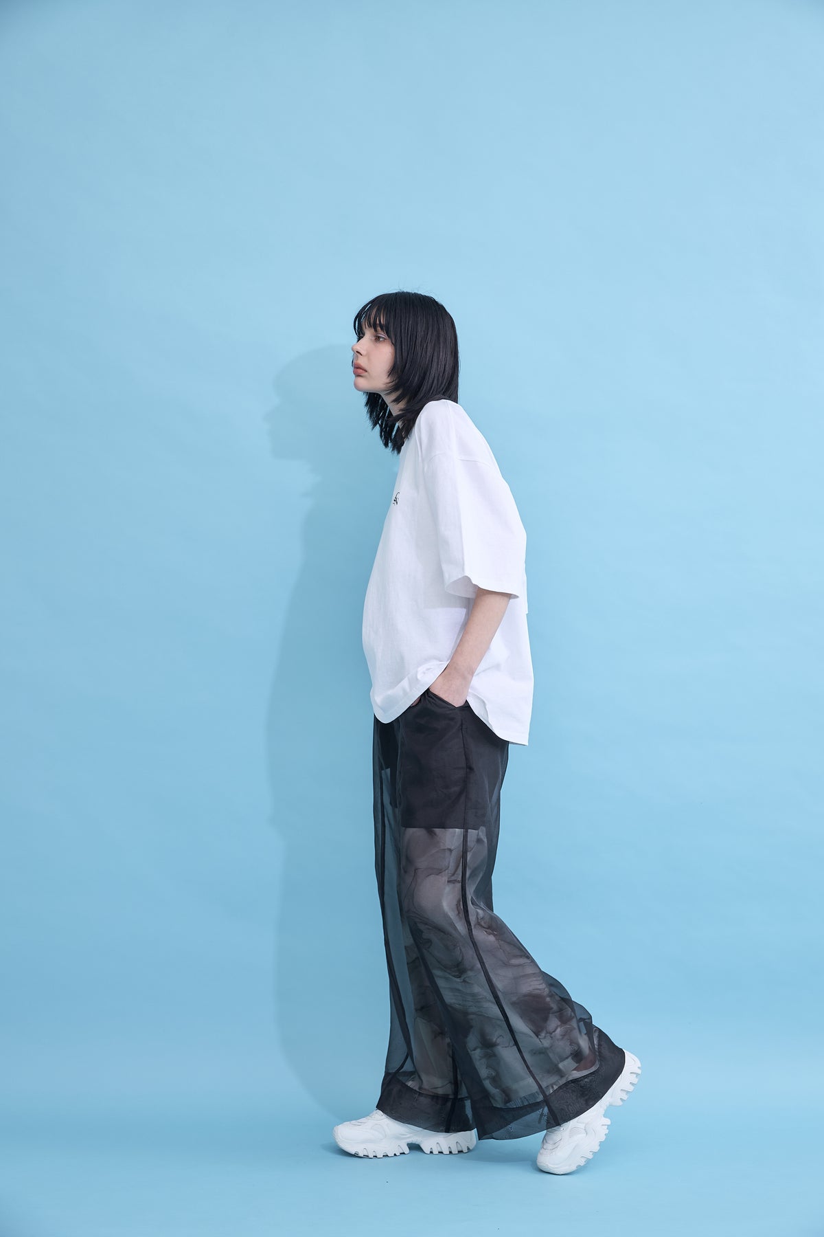 Marble paint sheer wide pants