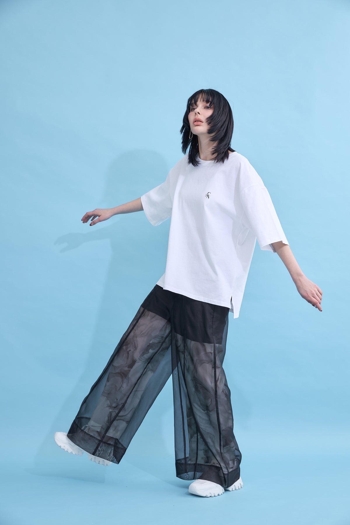 Marble paint sheer wide pants