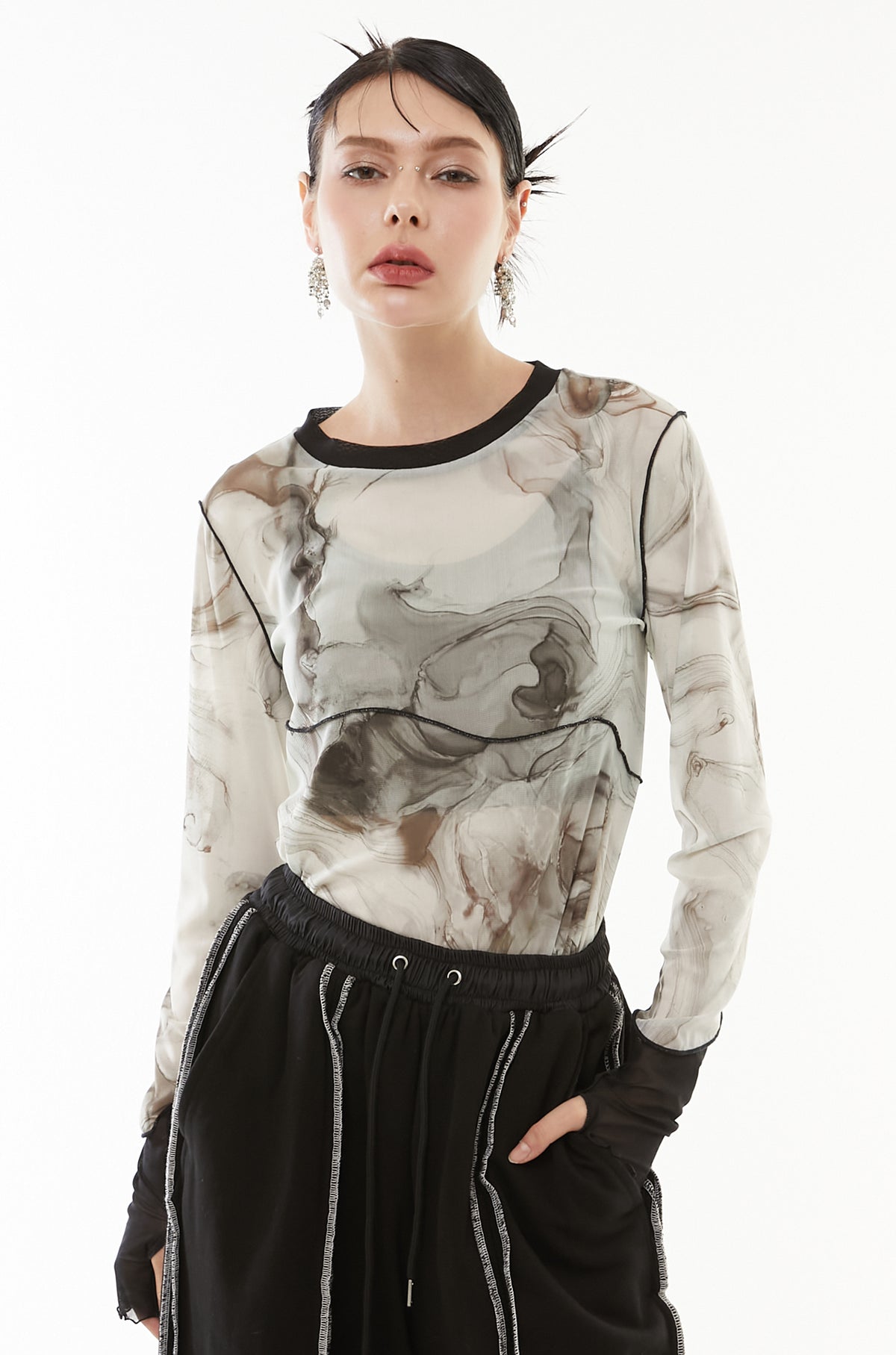 Marble paint mellow crew tops