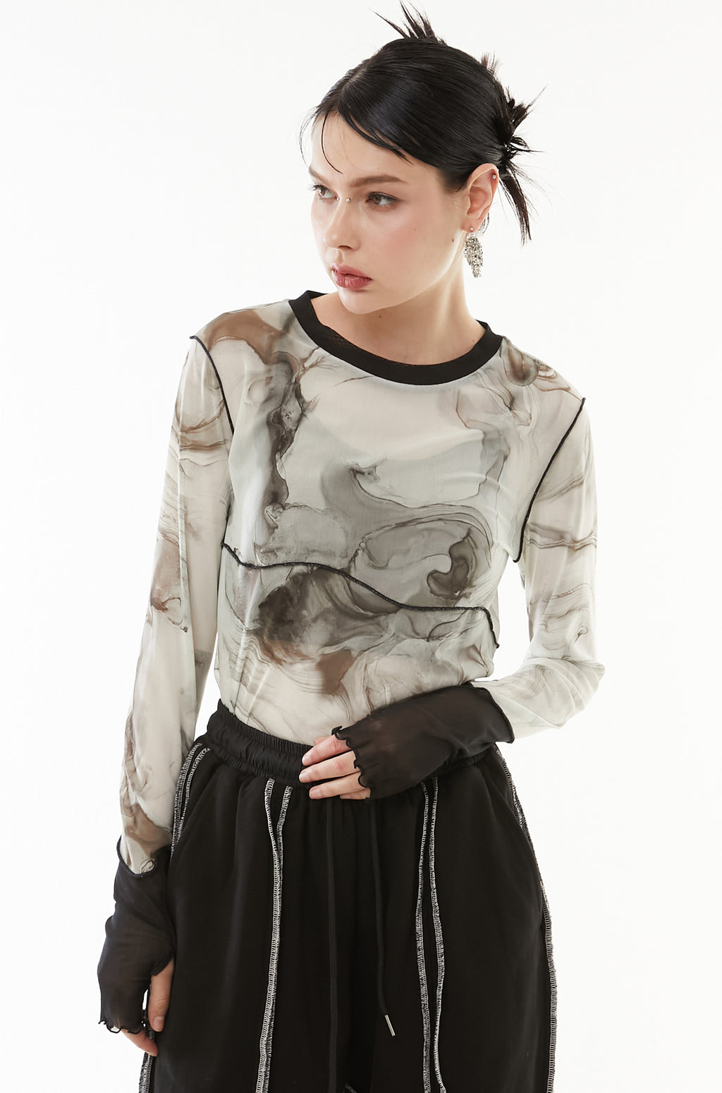 Marble paint mellow crew tops