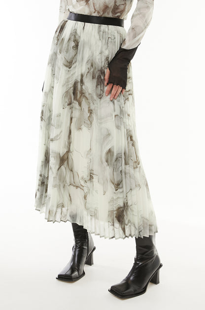 Marble paint pleated skirt