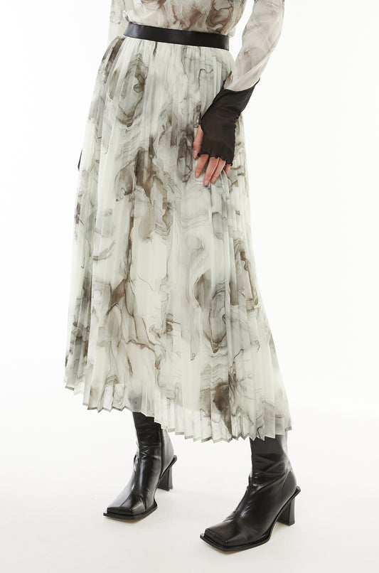 Marble paint pleated skirt
