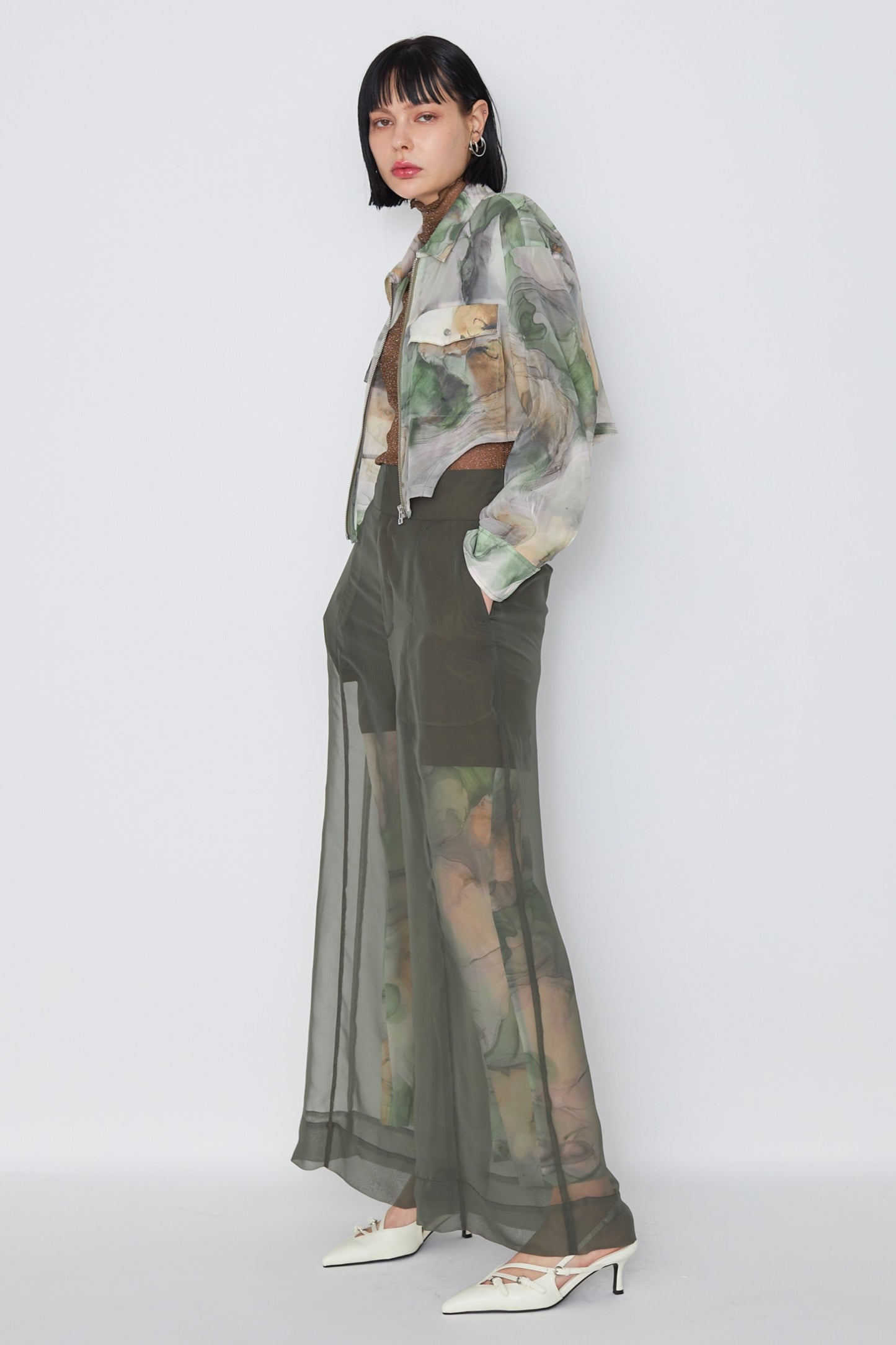 【SAMPLE SALE】Marble paint sheer wide pants