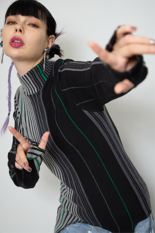 Irregular hem multicolor rib knit