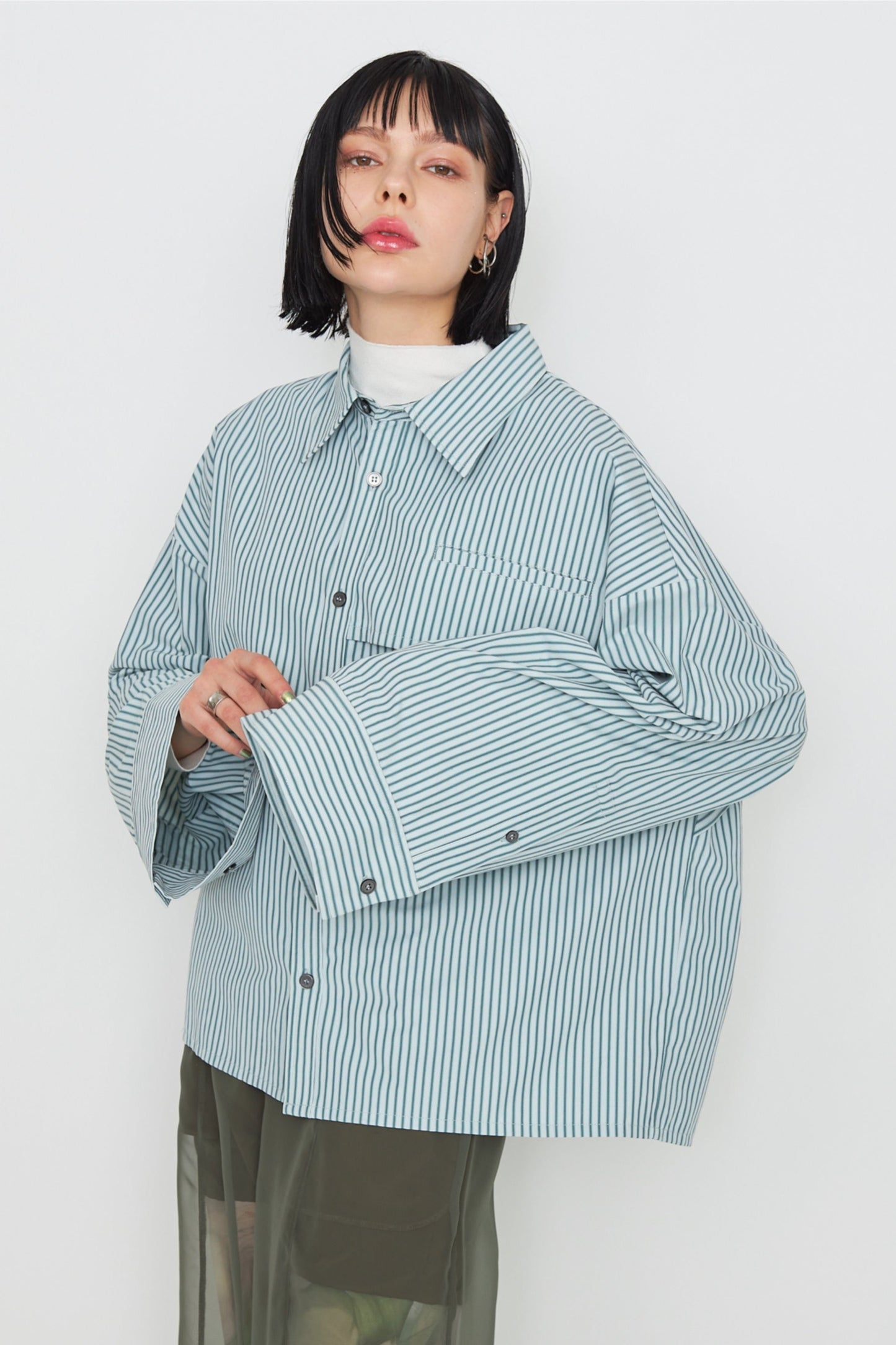 【SAMPLE SALE】Dobby stripe wide cuff shirt