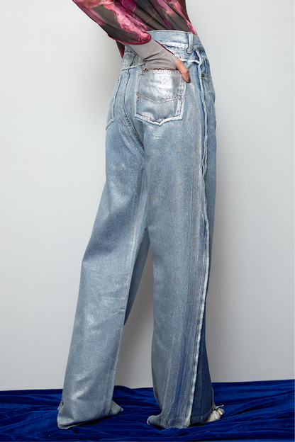 【OUTLET】Foil print flare denim
