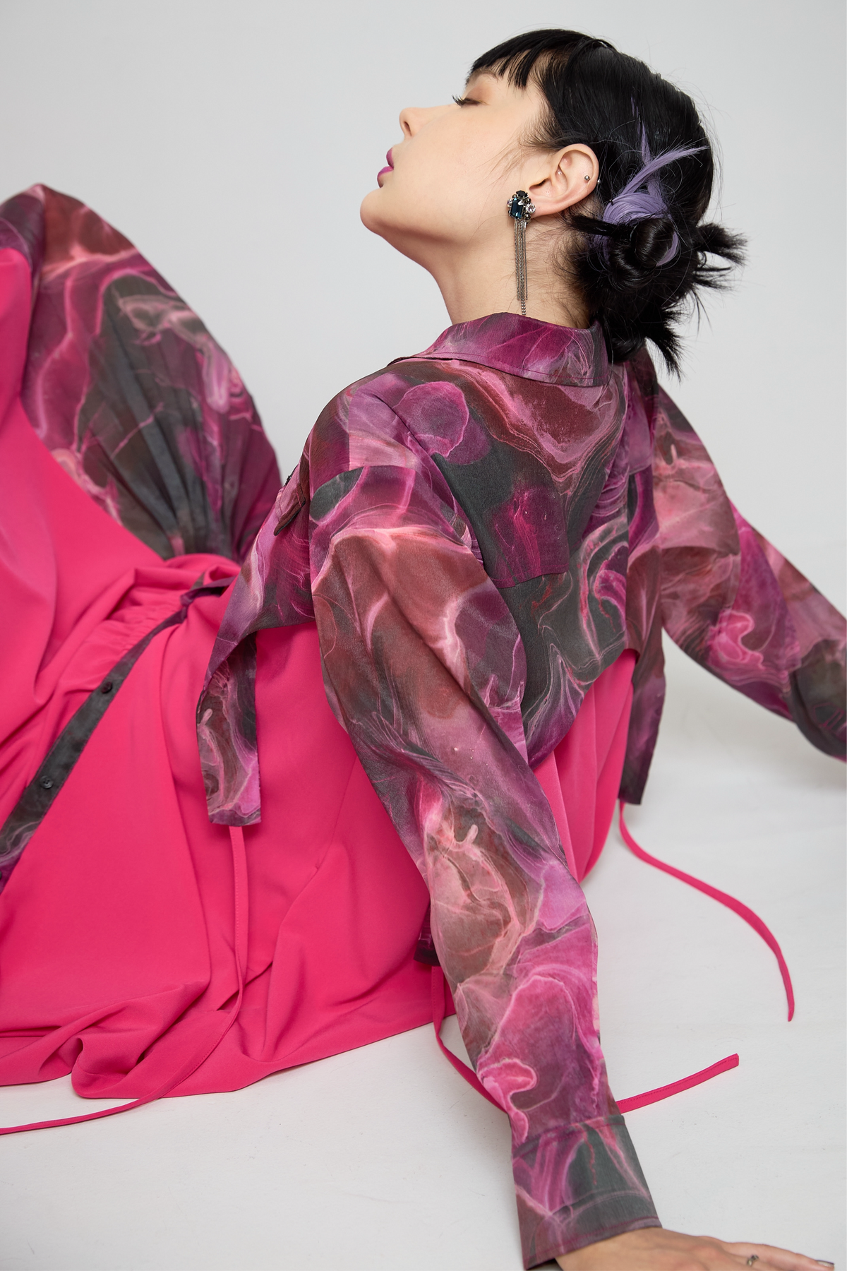 Marble paint irregular hem one piece