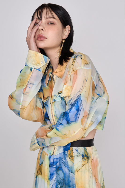 Marble paint zip shirt