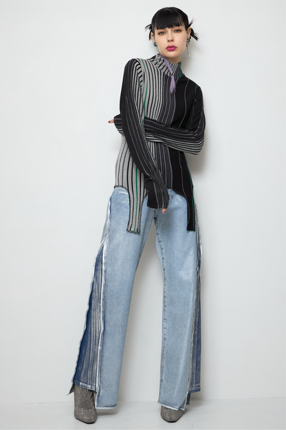 【OUTLET】Foil print flare denim