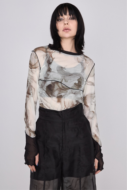Marble paint mellow crew tops