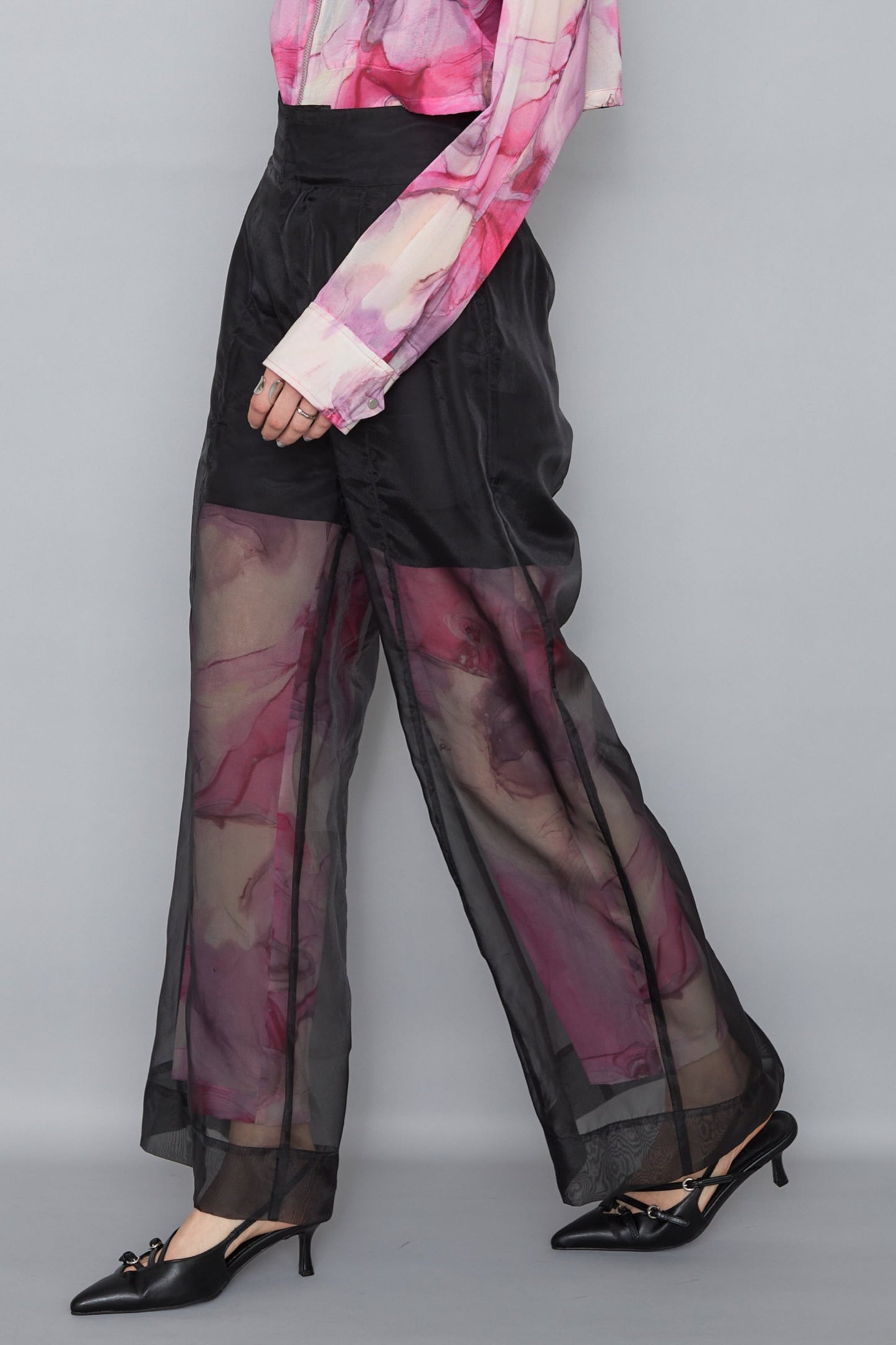 【OUTLET】Marble paint sheer wide pants