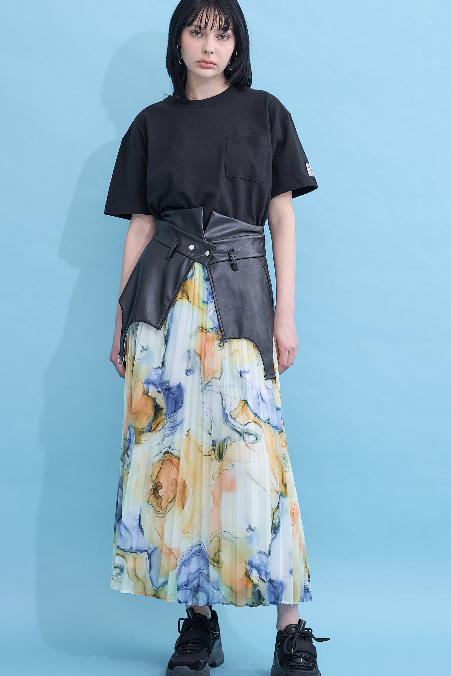 Marble paint pleated skirt