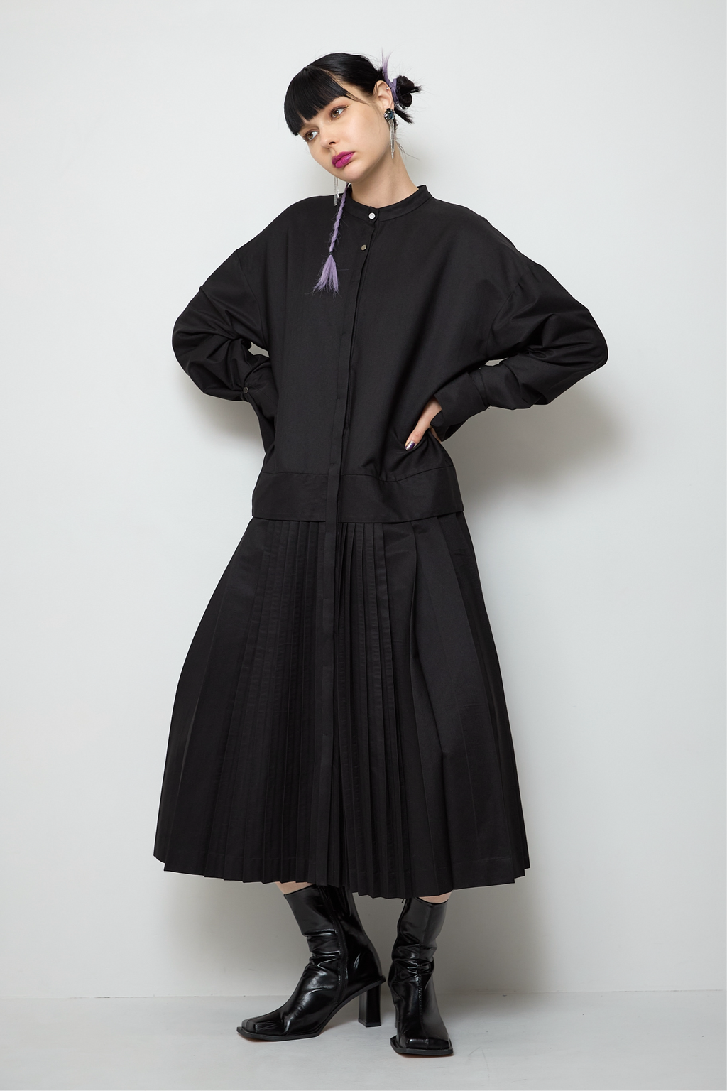 2way sleeve pleated one piece