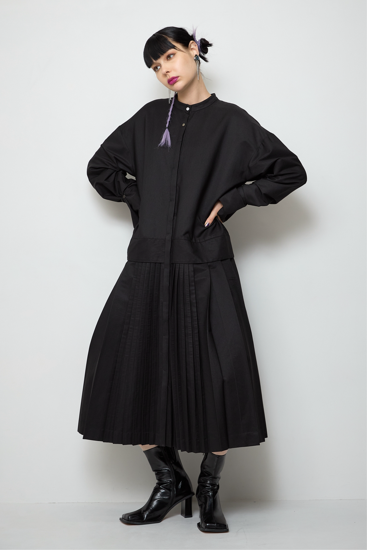 2way sleeve pleated one piece