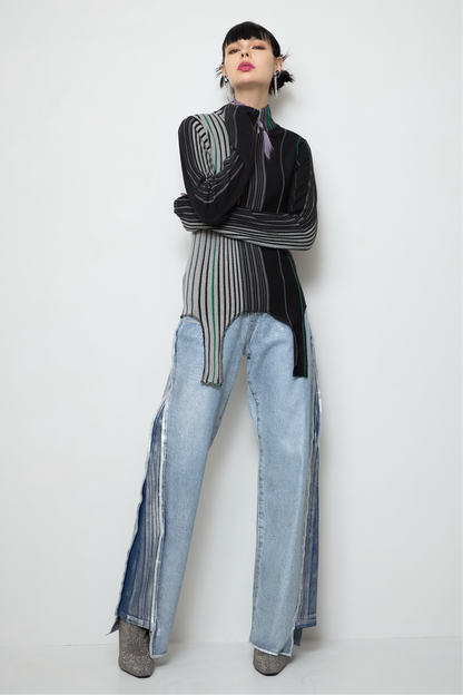 【OUTLET】Foil print flare denim