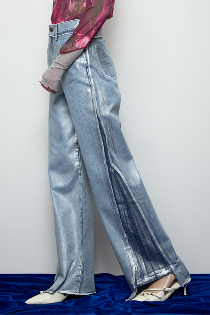 【OUTLET】Foil print flare denim