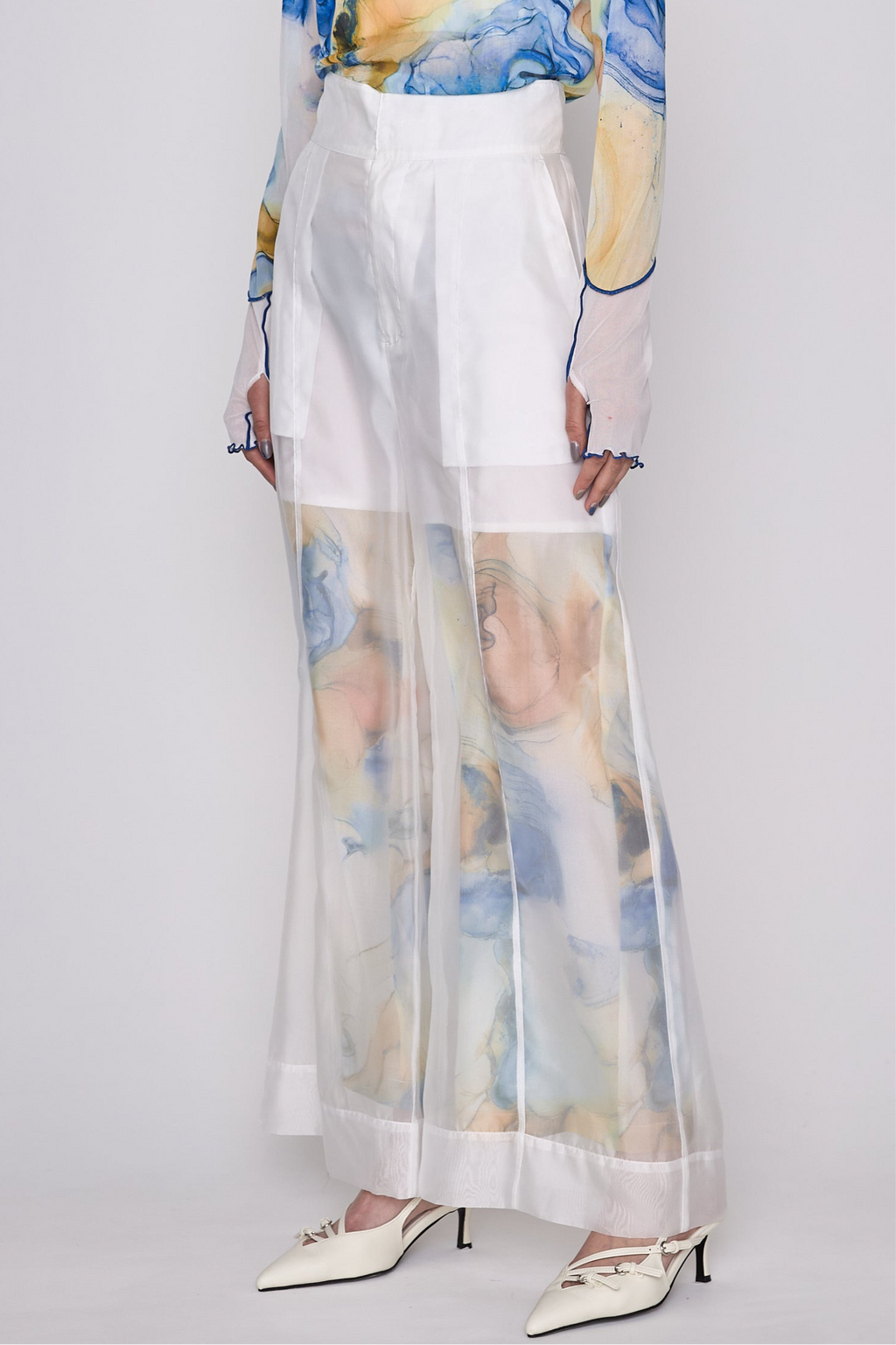 Marble paint sheer wide pants