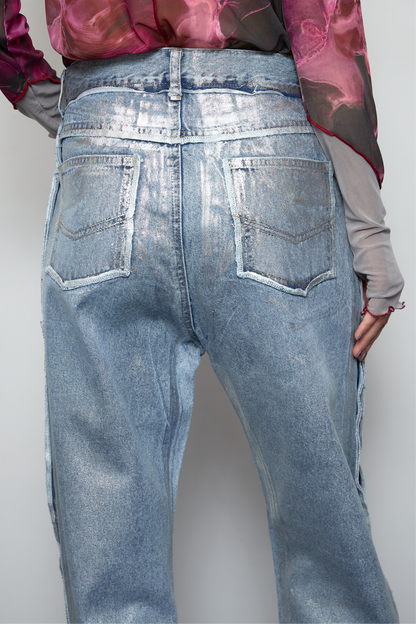 【OUTLET】Foil print flare denim