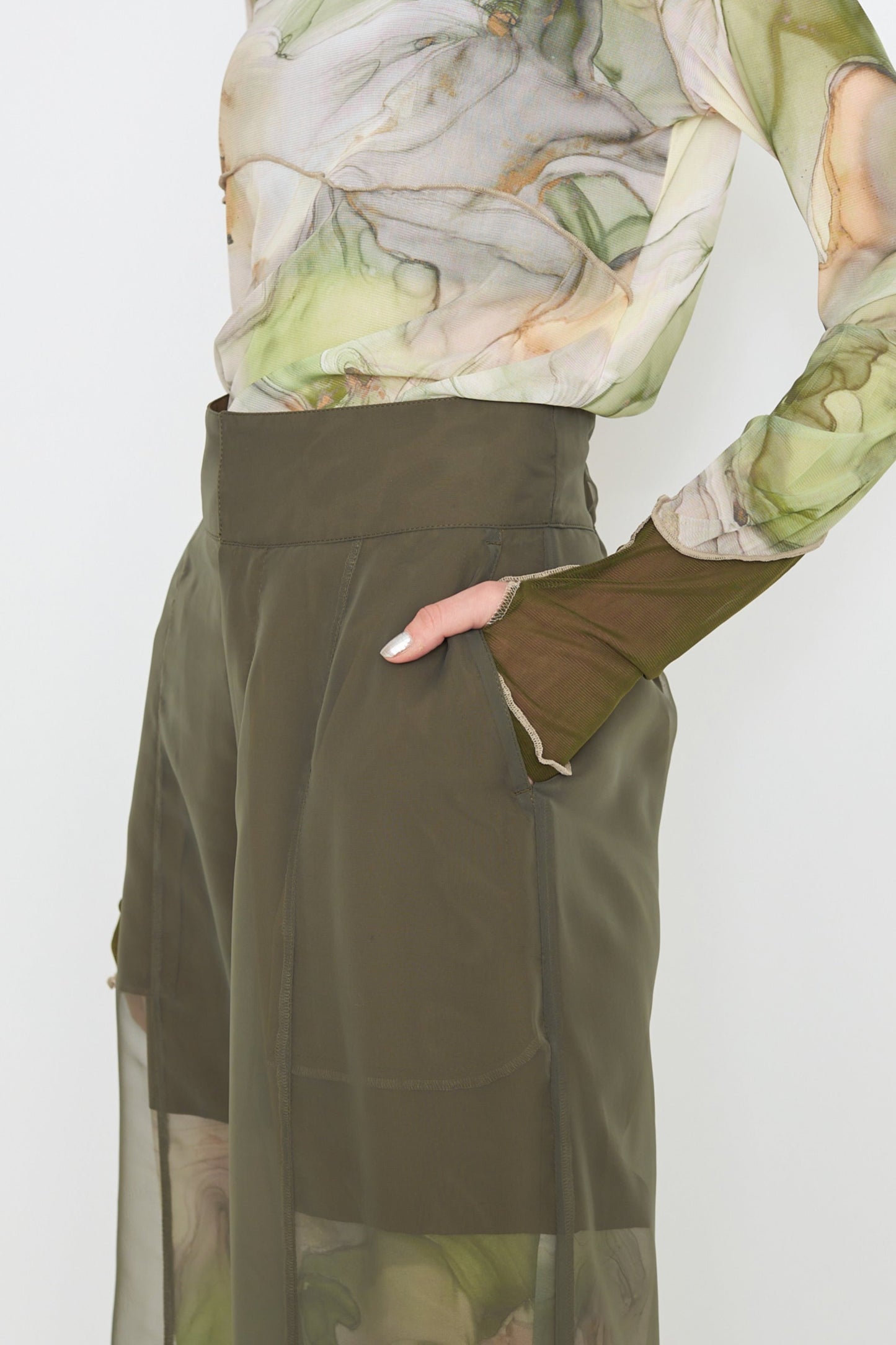 【SAMPLE SALE】Marble paint sheer wide pants