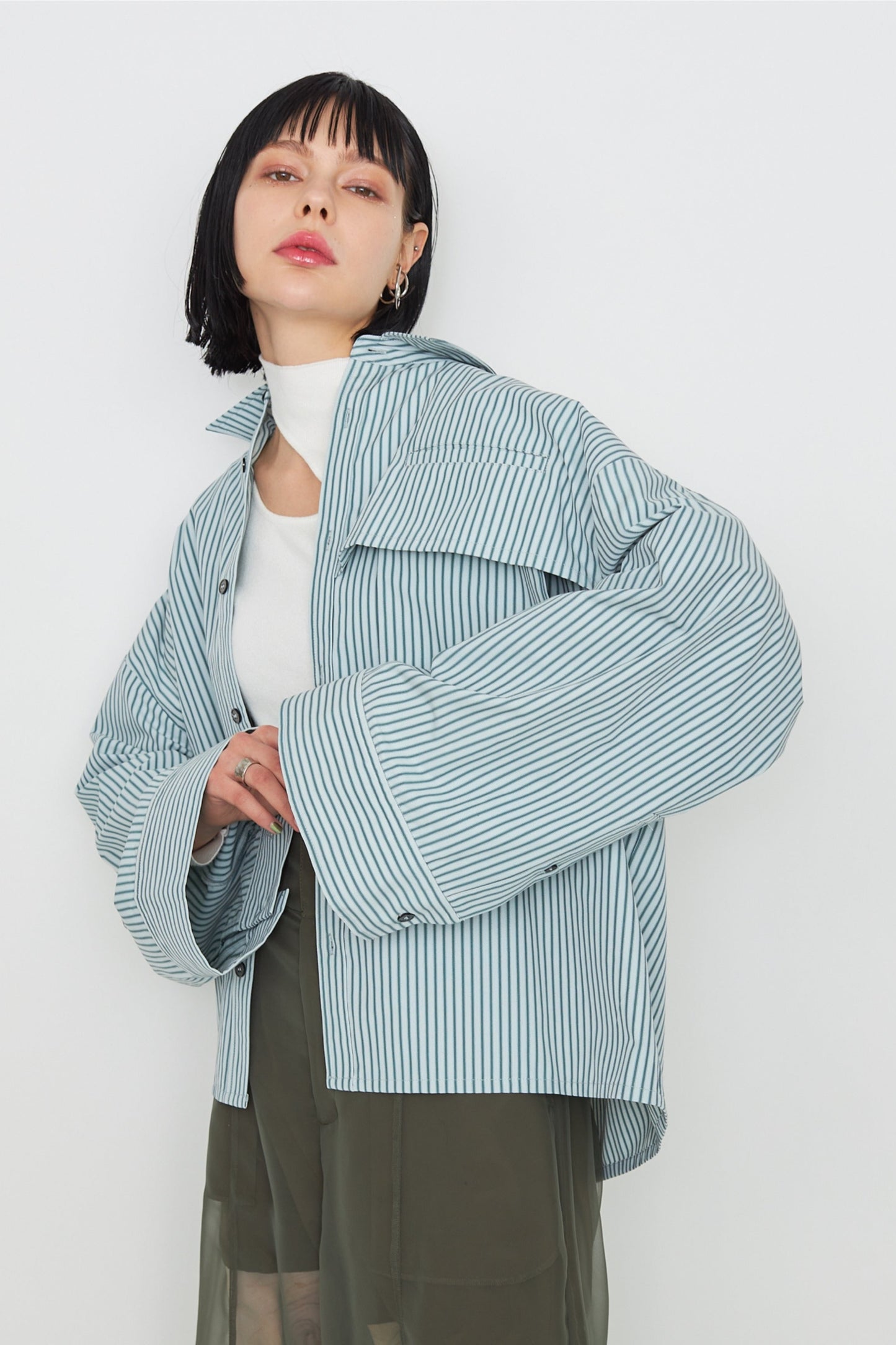 【SAMPLE SALE】Dobby stripe wide cuff shirt