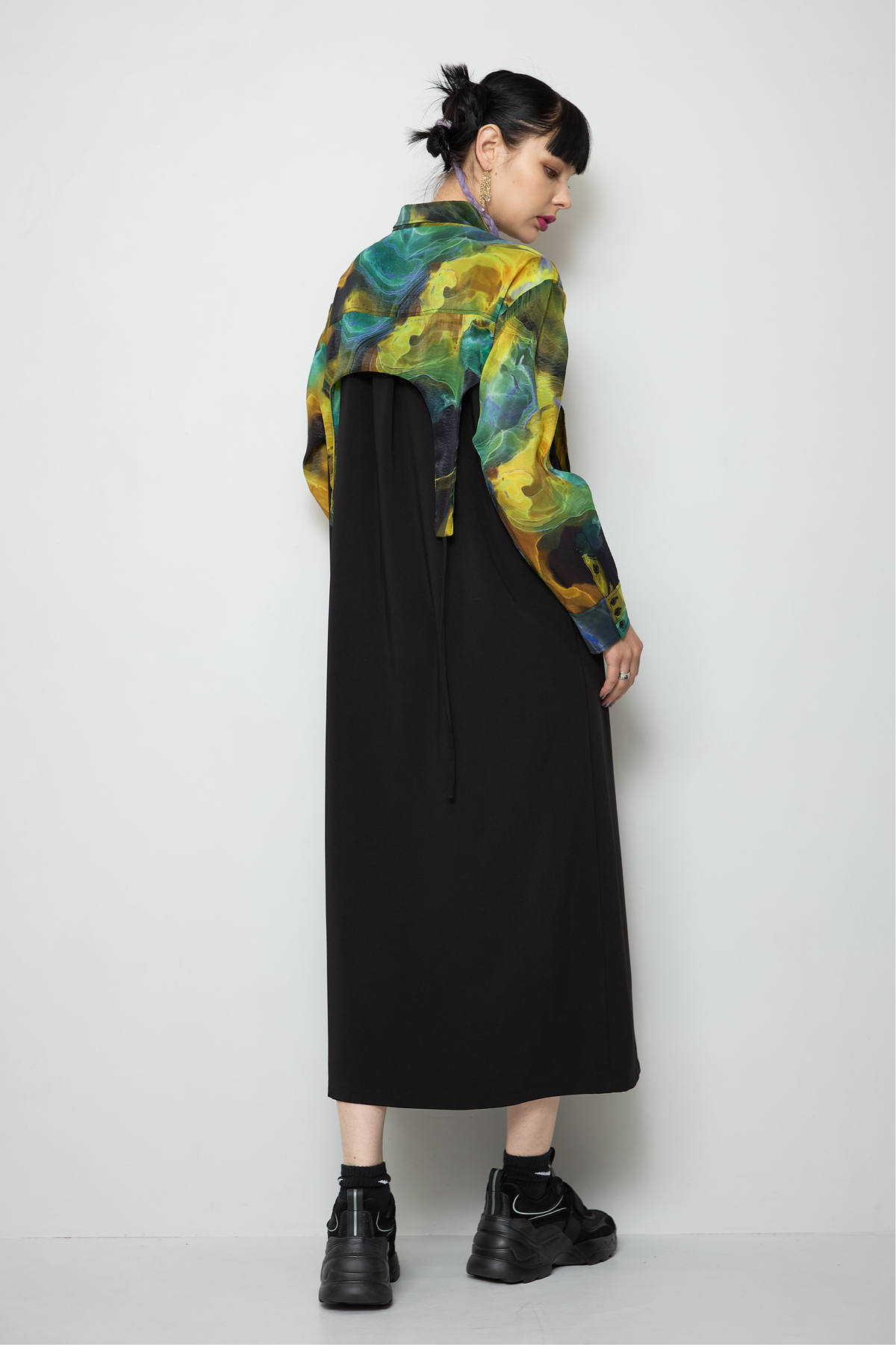 Marble paint irregular hem one piece