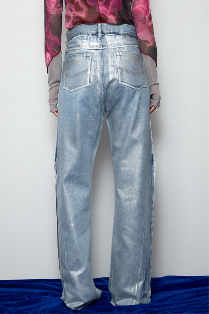 【OUTLET】Foil print flare denim