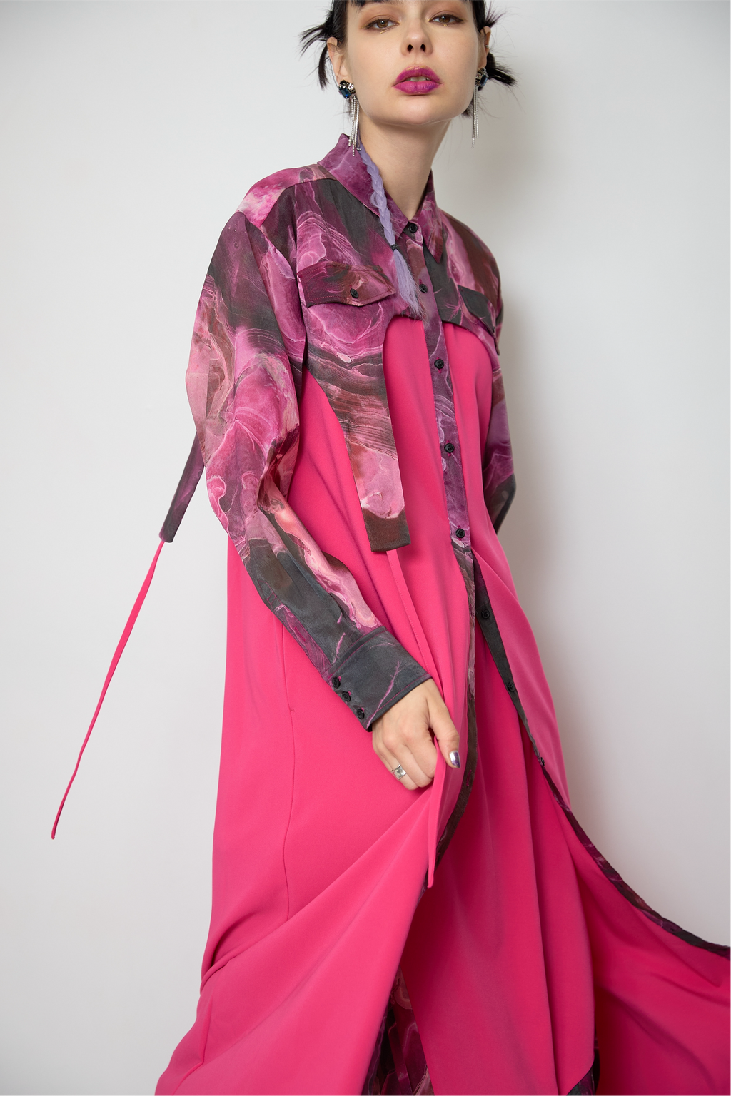 Marble paint irregular hem one piece