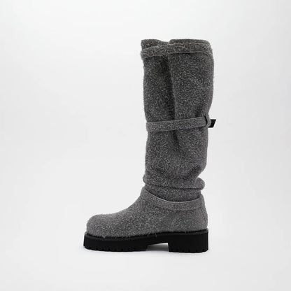GRACIEUX LETHER BOOTS【Pale Gray Suede】