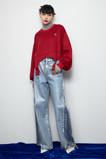 【OUTLET】Foil print flare denim
