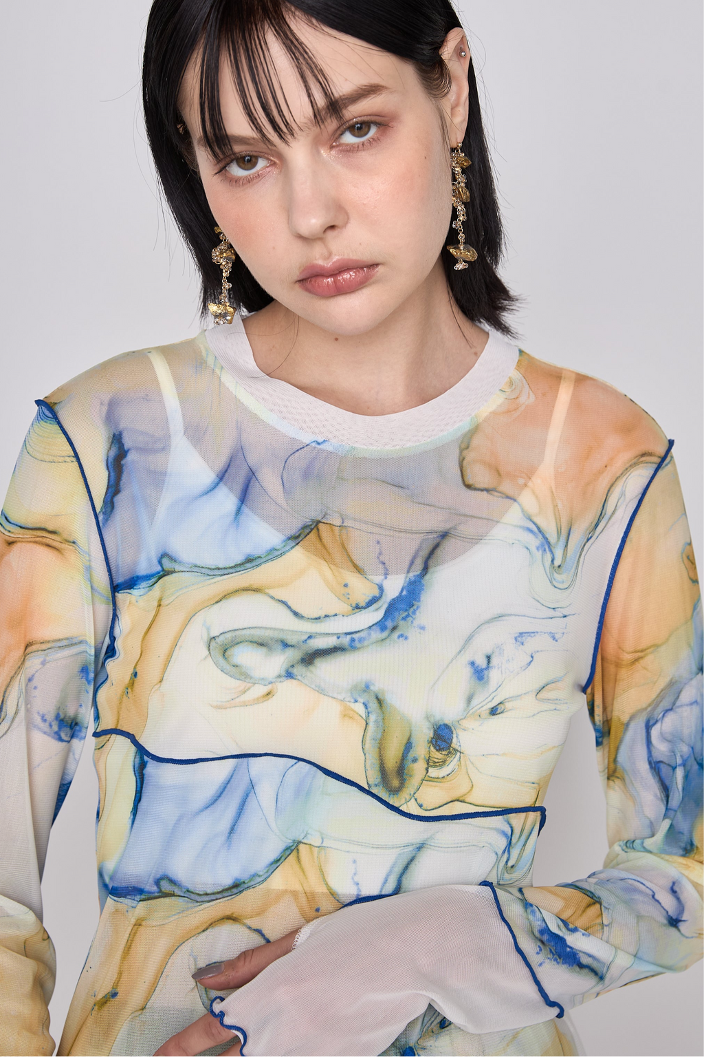 Marble paint mellow crew tops