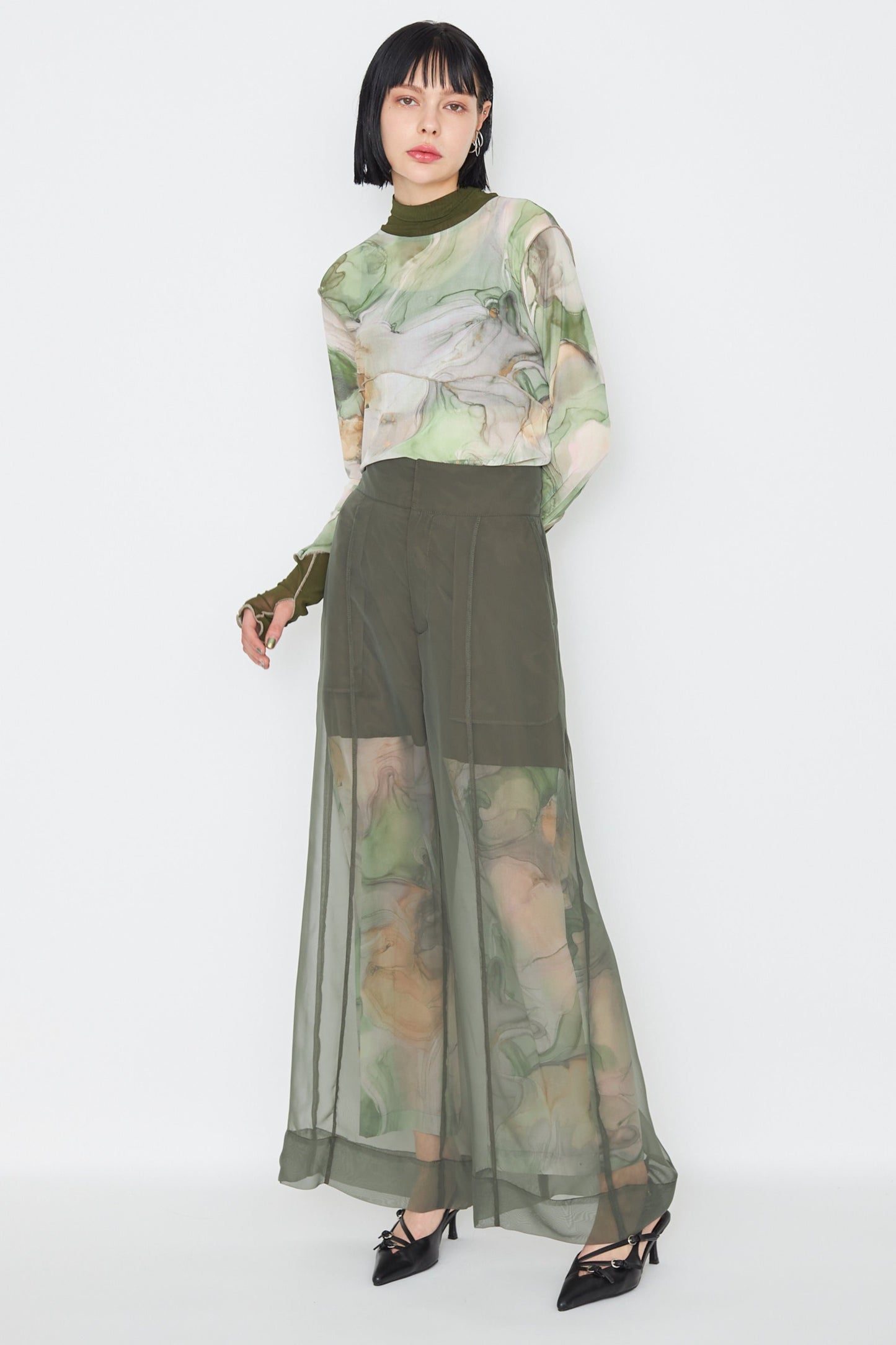 【SAMPLE SALE】Marble paint sheer wide pants