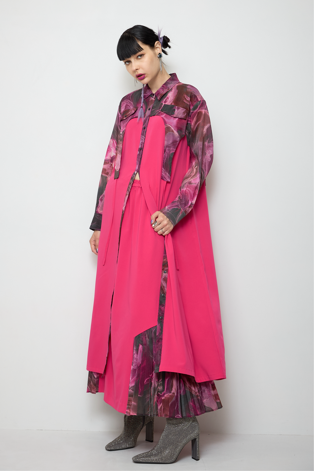 Marble paint irregular hem one piece