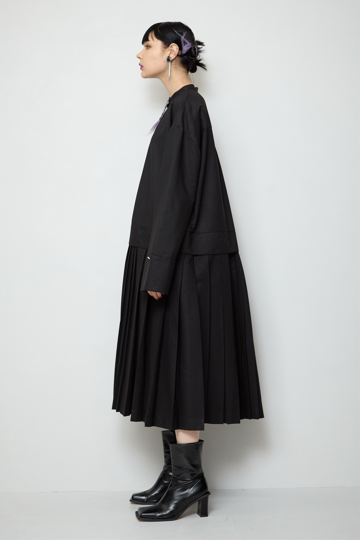 2way sleeve pleated one piece