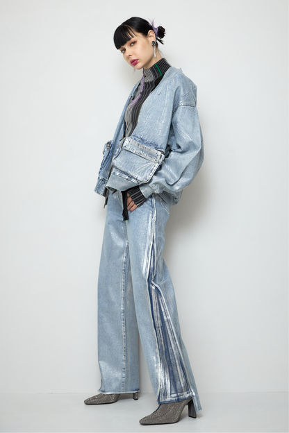 【OUTLET】Foil print flare denim